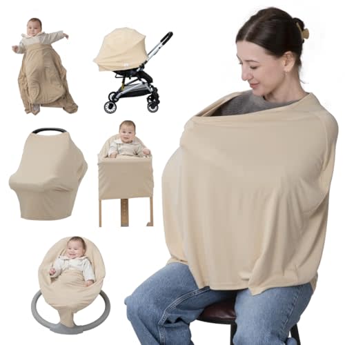 BabbleRoo Nursing Cover for Breastfeeding –95% Viscose Muslin, 5% Spandex, Soft & Breathable Baby Essentials | Newborn Essentials Breastfeeding Covers for Nursing, Multi-Use for Car Seat & High Chair