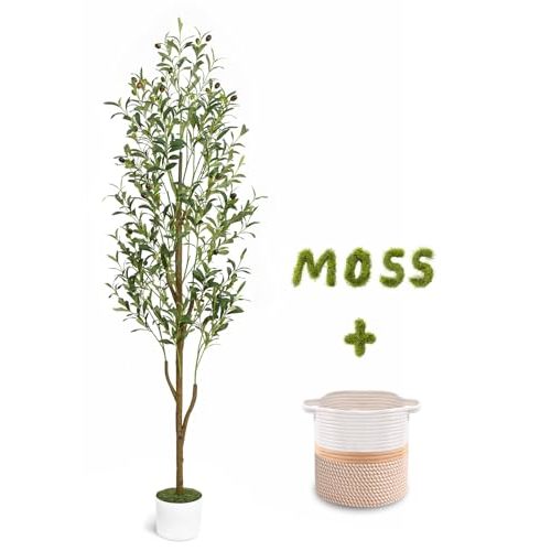 Waipfaru 6FT Artificial Olive Tree Indoor Tall Faux with Planter & Basket | Large Fake Olive Silk Trees Realistic Olive Plants with Branches and Fruits for Office Decor Home Living Room