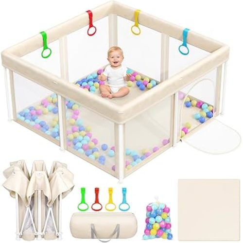 Foldable Baby Playpen with Mat 50"×50" Playpen for Babies and Toddlers