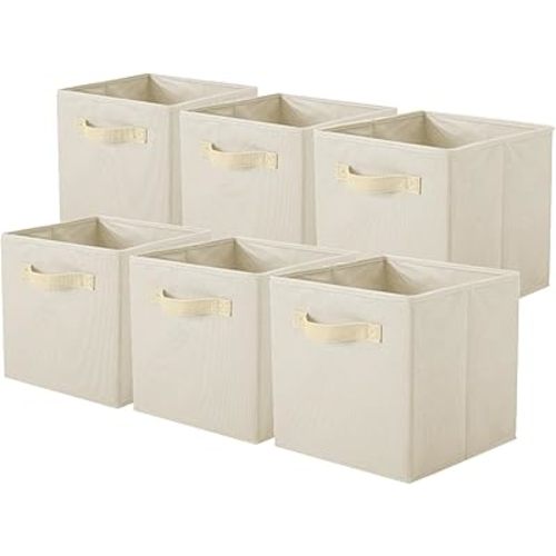 ShellKingdom Foldable Fabric Storage Cubes And Cloth Organizer Drawer For Closet And Toys, 6 Pack (Beige)