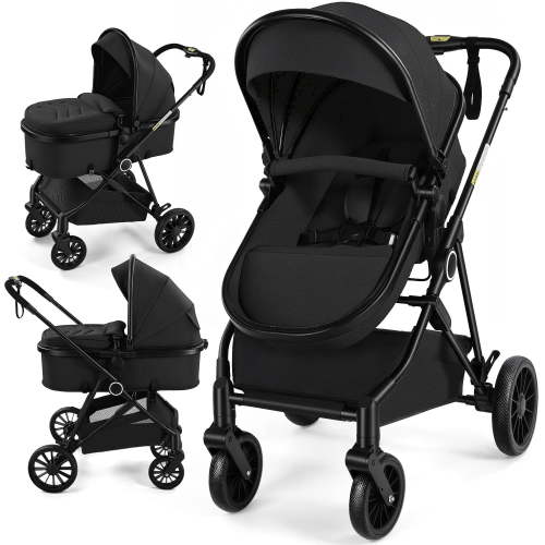 Vomeast Baby Stroller, Foldable Lightweight Travel Stroller, Reversible Seat, 5-Point Harness, Adjustable Canopy, Black