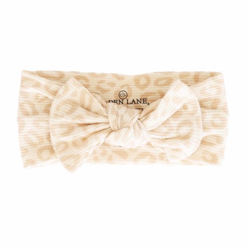 Lovely Leopard Bamboo Waffle Knit Large Bow Headwrap