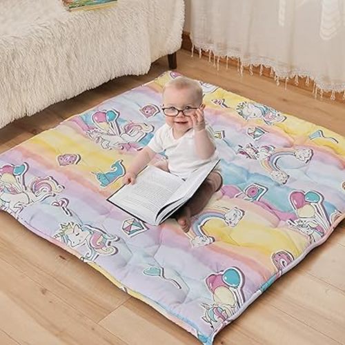 NapCure Baby Play Mat 50x50" Non-Slip Washable Tummy Time Floor Mat-Unicorn