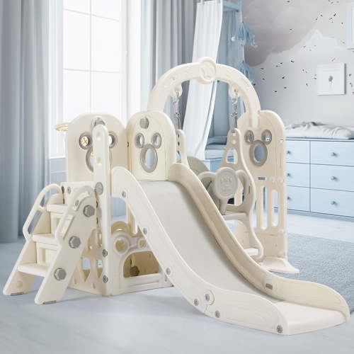 Arlopu Toddler Slide and Swing Set, Kids Freestanding Playground with Climber, Basketball Hoop, Storage