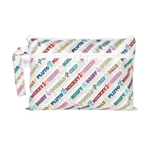 Bumkins Disney Waterproof Wet Dry Clutch Bag for Baby, Travel, Swim Suit, Diapers, Pump Parts, Pool, Gym Clothes, Toiletry, Hook to Stroller, Daycare, Packing Pouch, Zip Bag, Mickey and Friends White