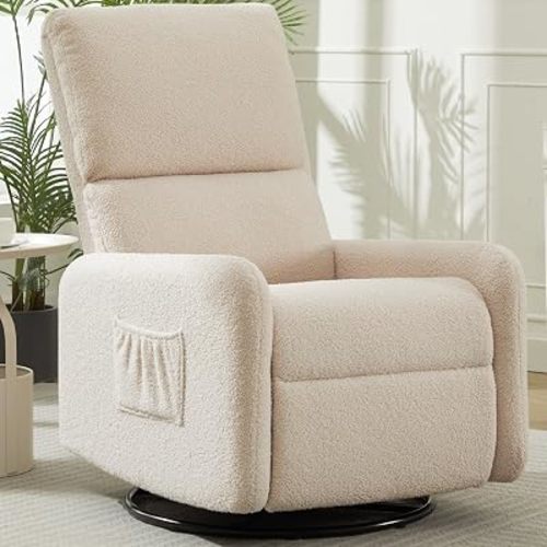 Korser Recliner Chair, Nursery Rocker Chair with Side Pockets, Small Recliners for Small Spaces, Swivel Rocker Recliner Chair for Adults, Sherpa Swivel Accent Chairs for Living Room, Nursing