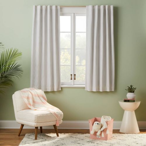 42"W x 63"L Irregular Mini Striped Kids' Blackout Window Curtain Panel Beige - Pillowfort™