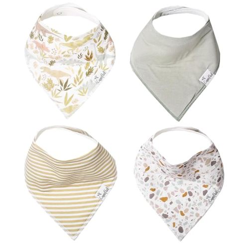 Copper Pearl 4 Pack Soft Cotton Baby Bibs for Drooling and Teething, Absorbent Drool Bibs for Baby Girl and Boy, Adjustable to Fit Newborns to Toddlers, Tons of Styles (Rex)