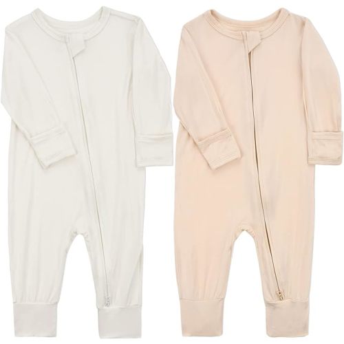 Aablexema Baby Footless Pajamas Zipper with Mitten, Rayon from Bamboo, Infant Long Sleeve Romper Pjs