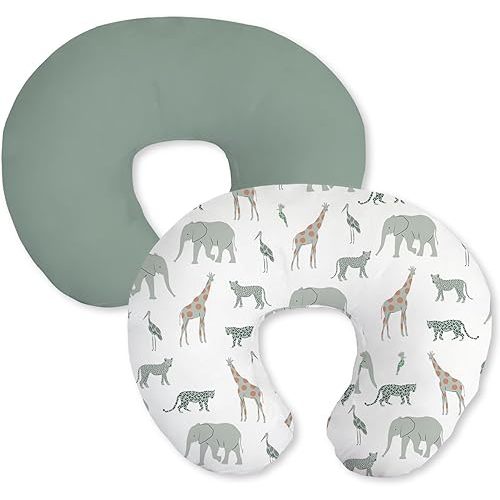 Little Grape Land Nursing Pillow Covers 2 Pack, Soft & Breathable Removable Breastfeeding Pillows Covers for Feeding Pillows, Nursing Pillow Slipcover for Baby Girls Boys, (Safari & Green)