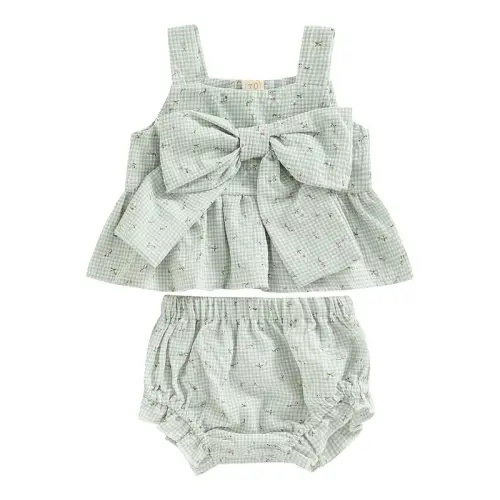Infant Baby Girls Summer Outfit Newborn Floral Plaid Striped | Holiday Sales TikTok Shop