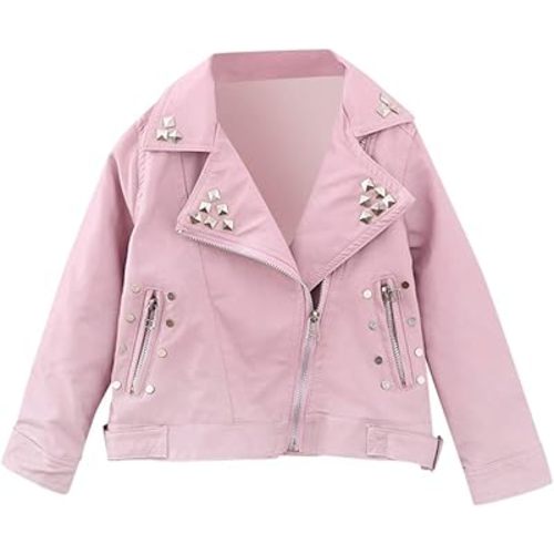 Toddler Baby Girls Boys Long Sleeve Solid Outwear Leather Coat Jacket Clothes Big Jacket for Girl (Pink, 12-18 Months)
