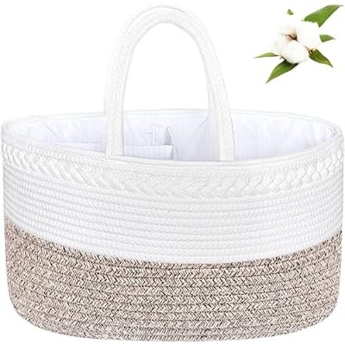 X-Large Baby Diaper Caddy Organizer, Cotton Rope Nursery Storage Basket
