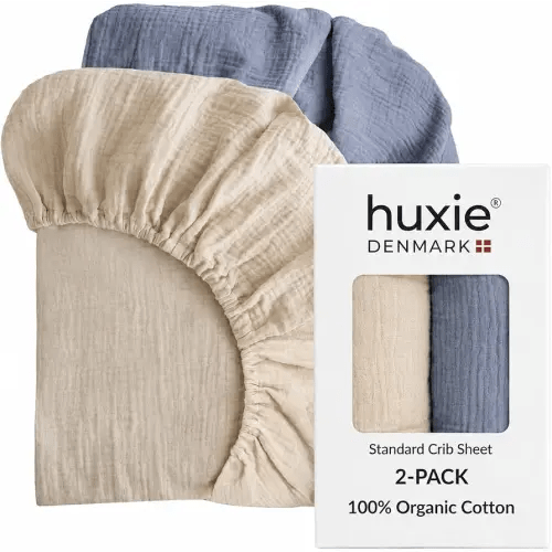 Crib Sheets – Organic Cotton Muslin Fitted Crib Sheet – Standard Size for Baby Boys 28" x 52" Ultra-Soft and Breathable. 2-Pack (Fog/Tradewinds)
