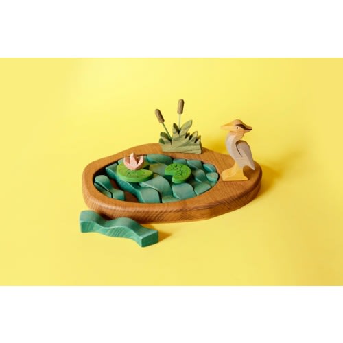 Wooden Pond Playset: Waldorf Heron Toy, Montessori Nursery Decor