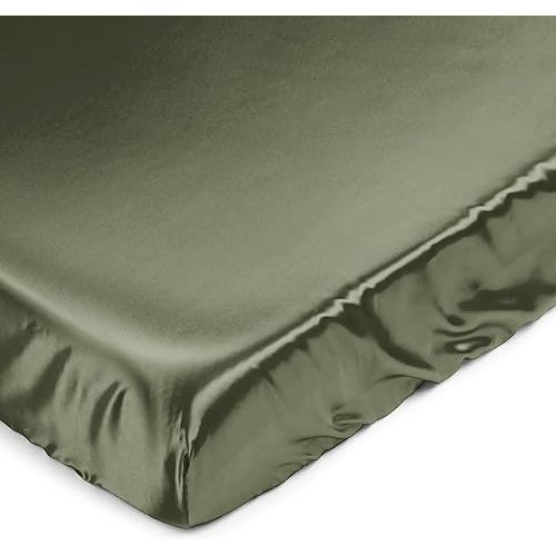 Sweet Jojo Designs Dark Green Boy Girl Gender Neutral Baby Satin Fitted Crib Sheet Infant Newborn Nursery Toddler Bed Room Standard Mattress Solid Hunter Forest Olive for Woodland Camo Deer Collection