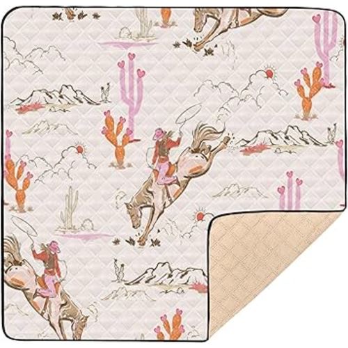 GOODOLD Cute Rodeo Cowgirl Baby Play Mat 50x50 Inch One-Piece Soft Crawling Mat Waterproof Playmat with Non-Slip Bottom for Babies, Toddlers, and Infants