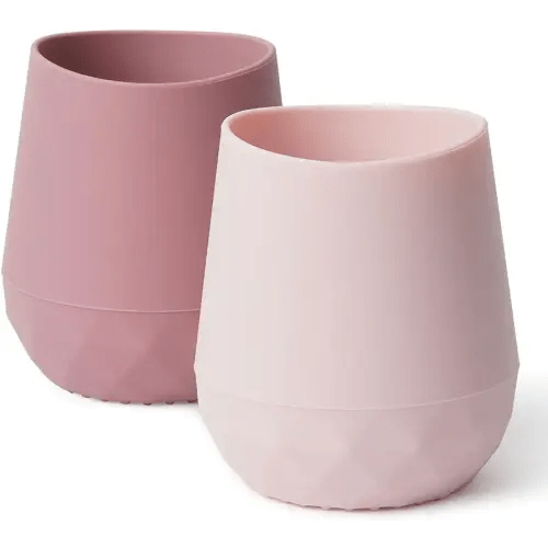 Seposeve Silicone Baby Cups for 6-12 Months, 12-24 Months, Pack of 2 Tiny Open Training Silicone Cup for Toddler, Baby Mouth-Like Design, with Capacity Markings, Purple Pink