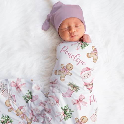 Personalized Christmas Swaddle Blanket Santa Name Baby Blanket Newborn Baby Girl Coming Home Outfit Hospital Photo Outfit Baby Shower Gift