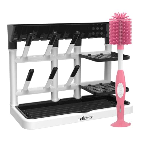 Dr. Brown's Drying Tower, Stand-Up Rack with Soft Touch No Scratch Baby Bottle Cleaning Brush, Pink
