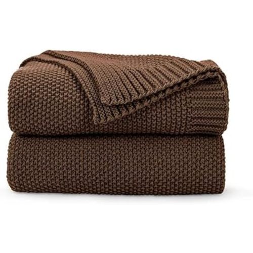 CozeCube Brown Throw Blanket for Couch, Soft Cozy Cable Knit Throw for Bed Sofa Living Room, Lightweight Warm Decorative Farmhouse Christmas Blanket, 50"x60", Dark Brown