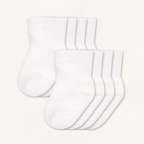 Newborn Gripper Crew Socks 4-Pack (0-3 Months) - Bone