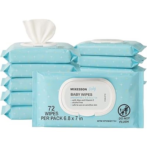 McKesson Baby Wipes, Unscented (12 Pack, 864 Wipes) - Aloe & Vitamin E, 99% Water, Flip-Top Lid, Wipes for Sensitive Skin & Diaper Rash, 6.8 in x 7 in, 72 per Pack