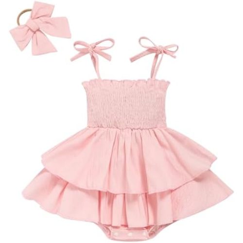 Baby Girl Summer Outfits Infant Double Romper - Sleeveless Bodysuit & Cake Smash Outfit