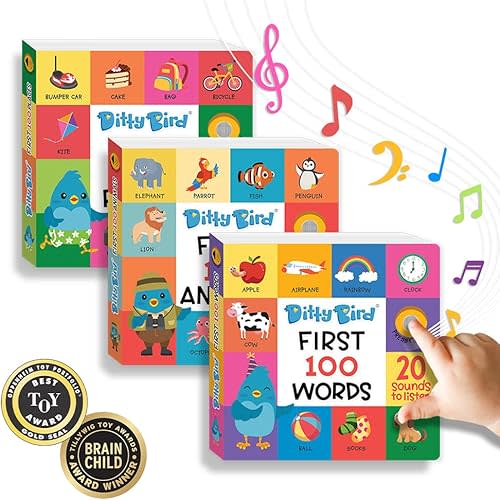 Ditty Bird First 100 Words, First 100 Animals & First 100 Places Musical Books Bundle for Toddlers, Set Includes (1) First 100 Words Book, (1) First 100 Animals Book and (1) First 100 Places