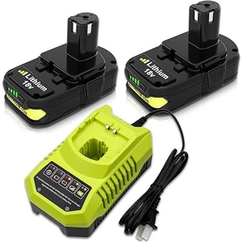 2PACK 3.6Ah Lithium Battery Replacement for Ryobi 18V Battery and P117 Charger Combo Compatible with Ryobi Battery and Charger 18 Volt P102 P103 P104 P105 P107 P108 P109 Cordless Power Tools (Green)