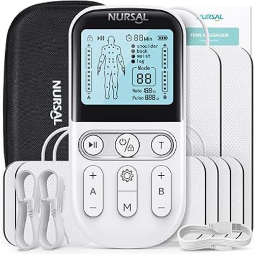 NURSAL TENS Unit Muscle Stimulator for Pain Relief Therapy, 3-in-1 Dual Channel TENS Machine with EVA Travel Case, 24 Modes EMS Muscle Stimulator for Back, Shoulder, Neck, Sciatica