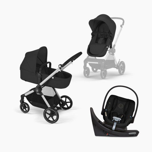 Cybex EOS 5-in-1 Travel System Stroller + Lightweight Aton G Swivel Infant Car Seat - Moon Black/Silver Frame