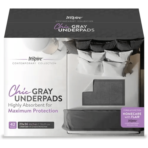 Inspire Ultra Underpads Incontinence Bed Pads | Chic Gray Modern Design | Hospital Bed Pads Disposable Adult Extra Large Chux Pads | Medical Bed Linens | Chucks Pads Disposable Adult