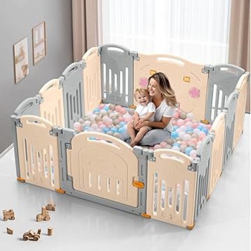 UANLAUO 14 Panel Baby Playpen, Foldable Playpen for Babies and Toddlers, Safety Baby Fence Play Area, Easy Assembly Play Yard for Indoor & Outdoor