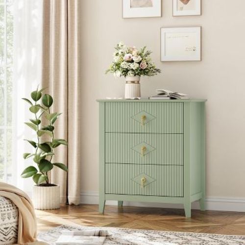 27.5" Fluted Dresser for Bedroom, 3-Drawer Wood Dresser Nightstand with Drawers, Storage Organizer Cabinet for Living Room, Hallway, Entryway