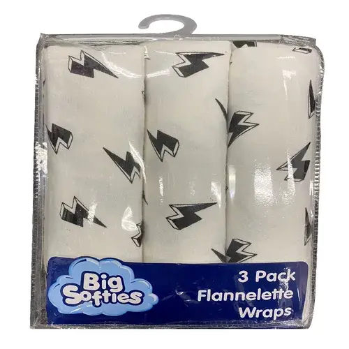 Big Softies Flannelette Wrap - Lightning 3 Pack | Baby Bunting AU