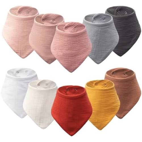 10-Pack Baby Bandana Bibs, Soft 100% Cotton Absorbent Drool & Teething Bibs for Newborn Infant Boys Girls