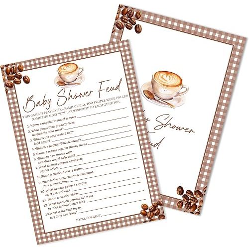 Baby Feud Baby Shower Game, Coffee Style Hilarious Family Feud Fill-In Cards For Boy Girl Kids, Gender Reveal Party Table Desk Decorations Decor, Minimalist Modern Favors, 04