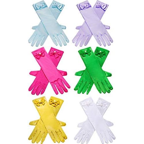 Zhanmai 6 Pairs Satin Gloves Princess Dress Up Bows Gloves Long Formal Gloves for Party
