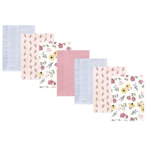 Hudson Baby Infant Girl Cotton Flannel Burp Cloths, Soft Painted Floral 7 Pack, One Size