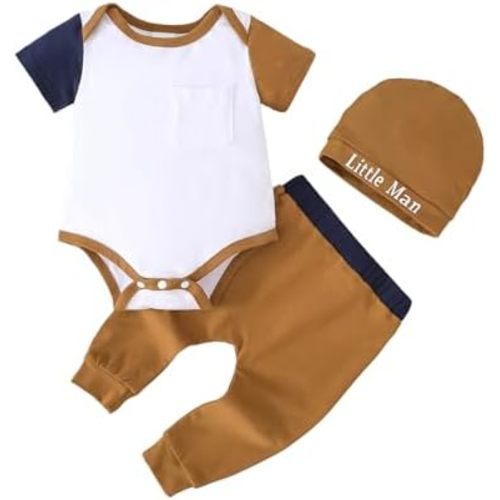 Baby Boy Clothes Newborn Romper Gift Pants Set Stribe Short Sleeve Bodysuit Hat Outfits 0 3 6 9 12 18 Months