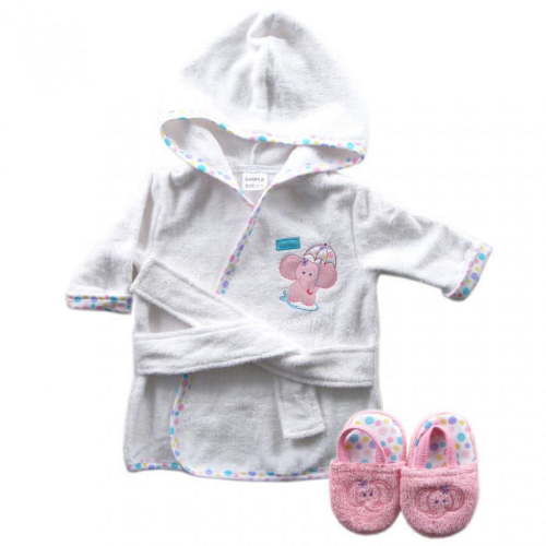 Luvable Friends Infant Girl Cotton Terry Bathrobe, Pink Elephant