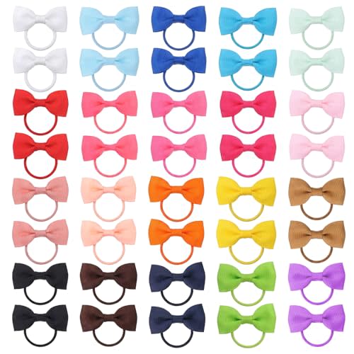 Sibba Baby Hair Ties, 40 Pcs Elastic Ponytail Holders 2 Inch, 20 Colors | with Bows, Mini Bows, for Toddler Infants, Ouchless, Hair Accessories