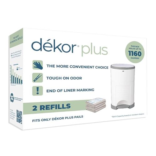 Diaper Dekor Plus Diaper Pail Refills | 2 Count | Most Economical Refill System | Quick & Easy to Replace | No Preset Bag Size Use Only What You Need | Exclusive End-of-Liner Marking
