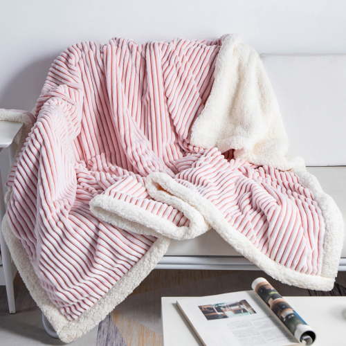 DISSA Sherpa Fleece Blanket Soft Pink and White Throw Blanket Cozy Plush Blankets for Couch Sofa Bed, 51"x63"