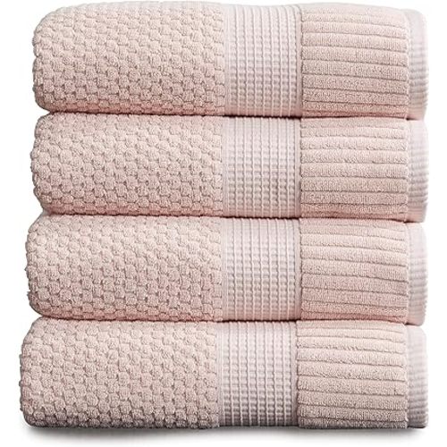 NY Loft 100% Cotton 4-Pack Bath Towel Set | Pink | Oeko-TEX | Quick-Dry