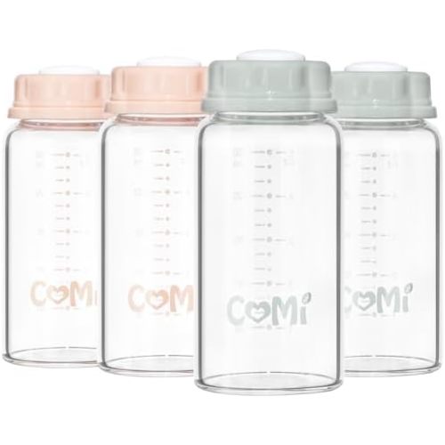 COMI Glass Breastmilk Storage Bottles, Standard Neck, 5oz, BPA Free, 4 PCS
