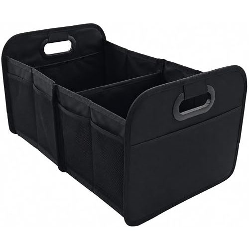 Car Trunk Organizer Foldable Waterproof Storage Caddy with Handles, Collapsible Auto Organizer for SUV, Truck, Van, Black