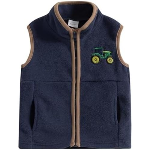 Toddler Boy Kids Fleece Winter Vest Warm Jacket Fall Outwear Vest Zip Up Tractor Embroidery Baby Infant Coat