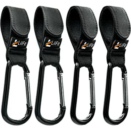 4 Pcs Baby Stroller Hooks for Hanging | Multipurpose Stroller Straps with Durable and Stylish Stroller Clips for Diaper Bags | The Perfect Mummy Hook for Stroller, Walker and Shopping (Black)